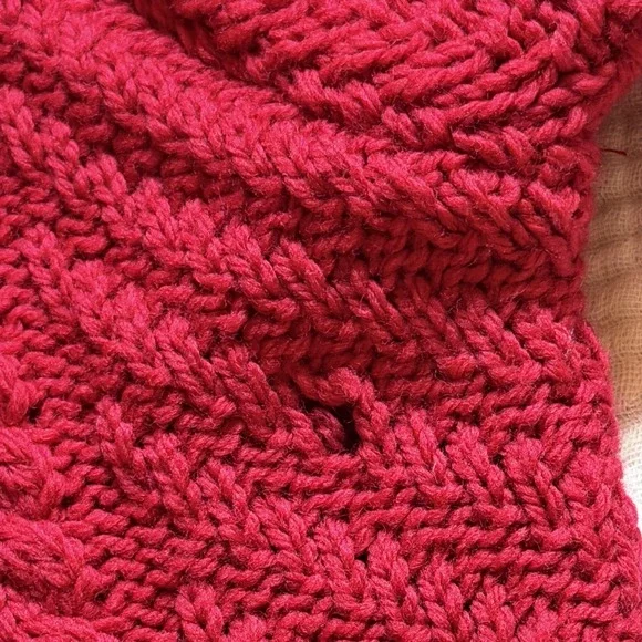 Aran Crafts Long Cardigan Sweater Womens L Red Wool Cable Knit Ireland Fisherman - Picture 15 of 16